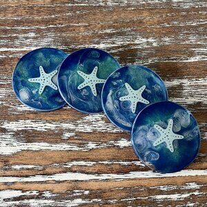 Starfish Resin Drink Coasters Set of 4 Beach House Housewarming Gift Kitchen Tab
